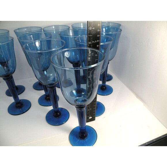 Vintage Cobalt Blue Blown Glass Goblets Stemware Wine Water Glasses Elegant Des - Picture 7 of 14